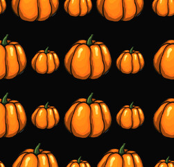  Orange halloween pumpkins on black background as autumn halloween seamless pattern wallpaper bakground illustration       