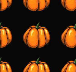  Orange halloween pumpkins on black background as autumn halloween seamless pattern wallpaper bakground illustration       