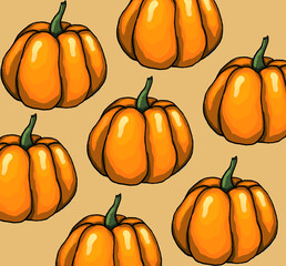 Orange halloween pumpkins on pastel background as autumn halloween  pattern wallpaper bakground illustration                 