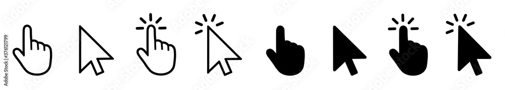 Fototapete Set of flat cursor icons in hand and arrow form – stock vector