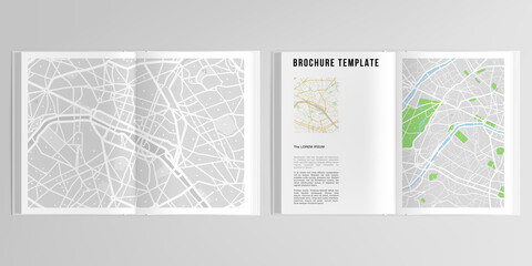 3d realistic vector layout of cover mockup design templates with urban city map of Paris for A4 bifold brochure, flyer, cover design, book design, magazine, brochure cover.