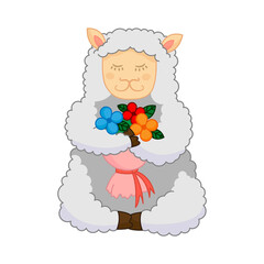lamb with a bouquet of flowers