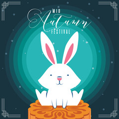 mid autumn festival poster with rabbit and lettering