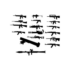 Set of machine guns and firearms icons. Vector illustration eps 10