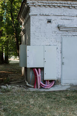 electrical panel with brick building