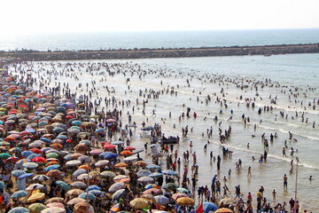 Many people enjoy the day in Rabat beach, Morocco