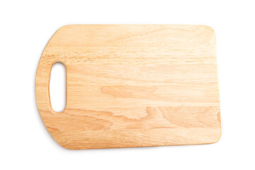 Wooden cutting board isolated on white background. Top view.