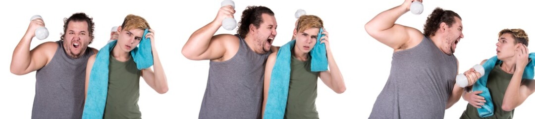 Funny fat man, diet and healthy lifestyle.