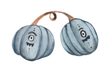 Watercolor Halloween pumpkin with Jack's face. Element in a cartoon good-natured style. Ideal for children's design compositions and products.