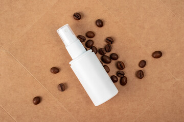 Mock up branding of cosmetic products on cardboard background. Copy space. Packaging of cream, lotion, gel, facial foam or skin care products.