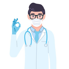 Fototapeta premium Doctor showing a gesture Okay. doing positive gesture OK. Male personage agree emotion