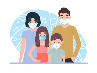 family wearing protective Medical mask for prevent corona virus Covid-19