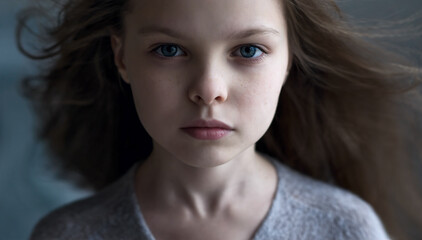 Portrait of beautiful little child girl. Facial expression.