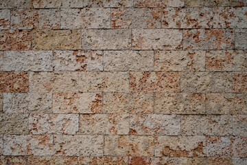 Naklejka premium Texture of reddish creme old grunge brick wall