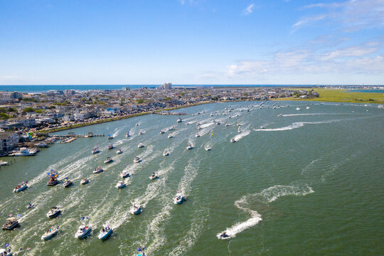 Trump Boaters South Jersey parade through Wildwood New Jersey aerial drone view- Wildwood Crest, NJ, USA - September 5 2020