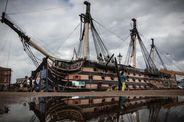 HMS Victory Admiral Lord Nelsons flag ship from the battle of trafalgar docked in Portsmouth Historic Dockyard