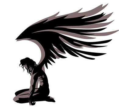 fallen angel with broken wings on ground