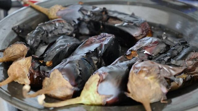 roasted eggplants on the stove, roasted eggplants,