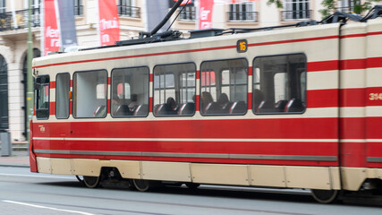 Fototapeta na wymiar A tram in the hague