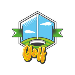 golf label with shield, hole and flag