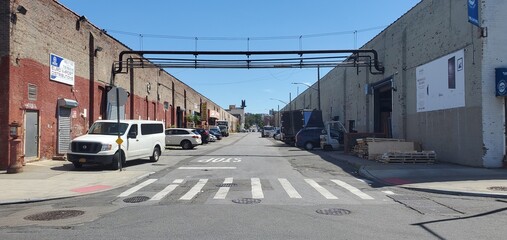 city street scene In warehouse district Brooklyn New York near old navy yard