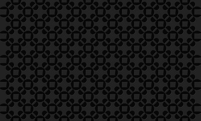 Background creative pattern of different geometric shapes with indented outline. Vector graphics on a black background.