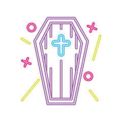 scary coffin in neon light for halloween