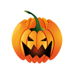 pumpkin with spooky face for halloween on white background