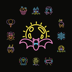 collection of icons in neon light for halloween