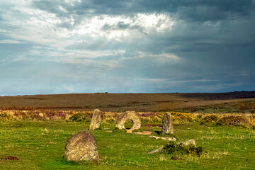 Men-an-Tol known as Men an Toll or Crick Stone - small formation of standing stones in Cornwall