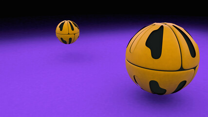 Futuristic yellow balls. Black and blue background. New technologies. 3D rendering