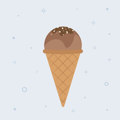 Chocolate ice cream cone. Vector illustration in flat style