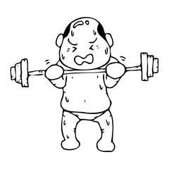 バーベルアームカールをする男性