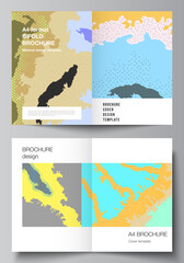 Vector layout of two A4 cover mockups design templates for bifold brochure, flyer, cover design, book design, brochure cover. Japanese pattern template. Landscape background decoration in Asian style.
