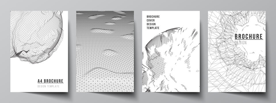 Vector layout of A4 cover mockups templates for brochure, flyer layout, booklet, cover design, book design, cover. Abstract 3d digital backgrounds for futuristic minimal technology concept design.