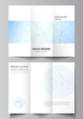 Vector layouts of covers design templates for trifold brochure, flyer layout, magazine, book design, brochure cover, advertising mockups. Blue medical background with connecting lines and dots, plexus