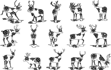 Set of Deer Mandala Black Design With Nature Pattern