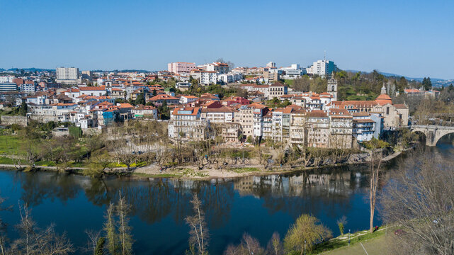 Aerial view of the city of Amarante, Portugal. Historic center of Amarante