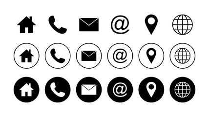 Web icon set. Business card contact information icons. Contact us icon set