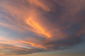 Sunrise creating beautyful coloured clouds, repacement sky, background.
