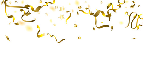 Holiday Serpentine. Gold Foil Streamers Ribbons.
