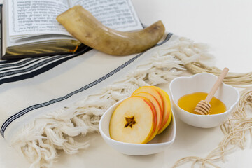 Rosh Hashana symbols, jewish new year. jewish holiday concept. Rosh Hashana postcard template....