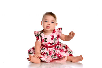 Portrait of a sweet infant girl isolated on white in studio.