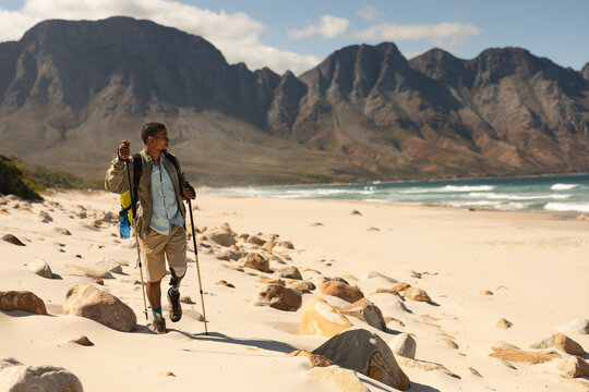 Black African American Male athlete with prosthetic leg