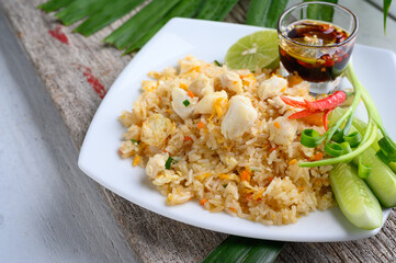 Crab Fried Rice On A White Plate