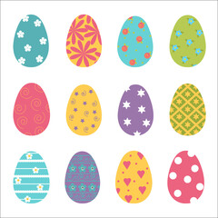 Set of Easter eggs on white isolated background. .