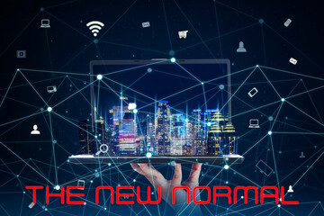 Unknown hand show smart city with new normal text