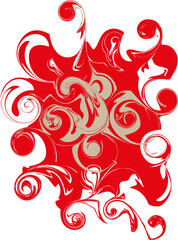 Abstract red background with a variety of curls.