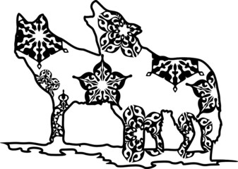 Wolf Mandala Black Design With Nature Pattern