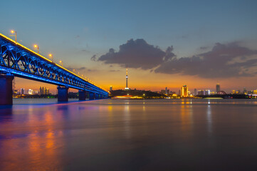 Wuhan city night skyline scenery in summer, Hubei, China